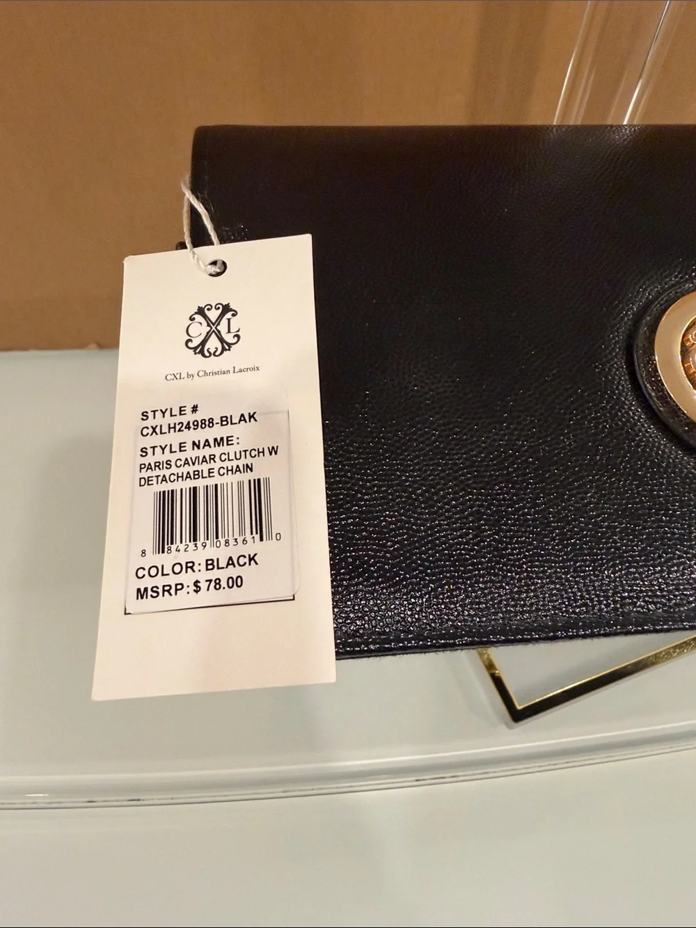 Black Leather Crossbody Bag with Gold Logo Accent